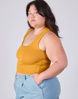 Cropped Tank Top in Mustard Yellow side view on Ashley