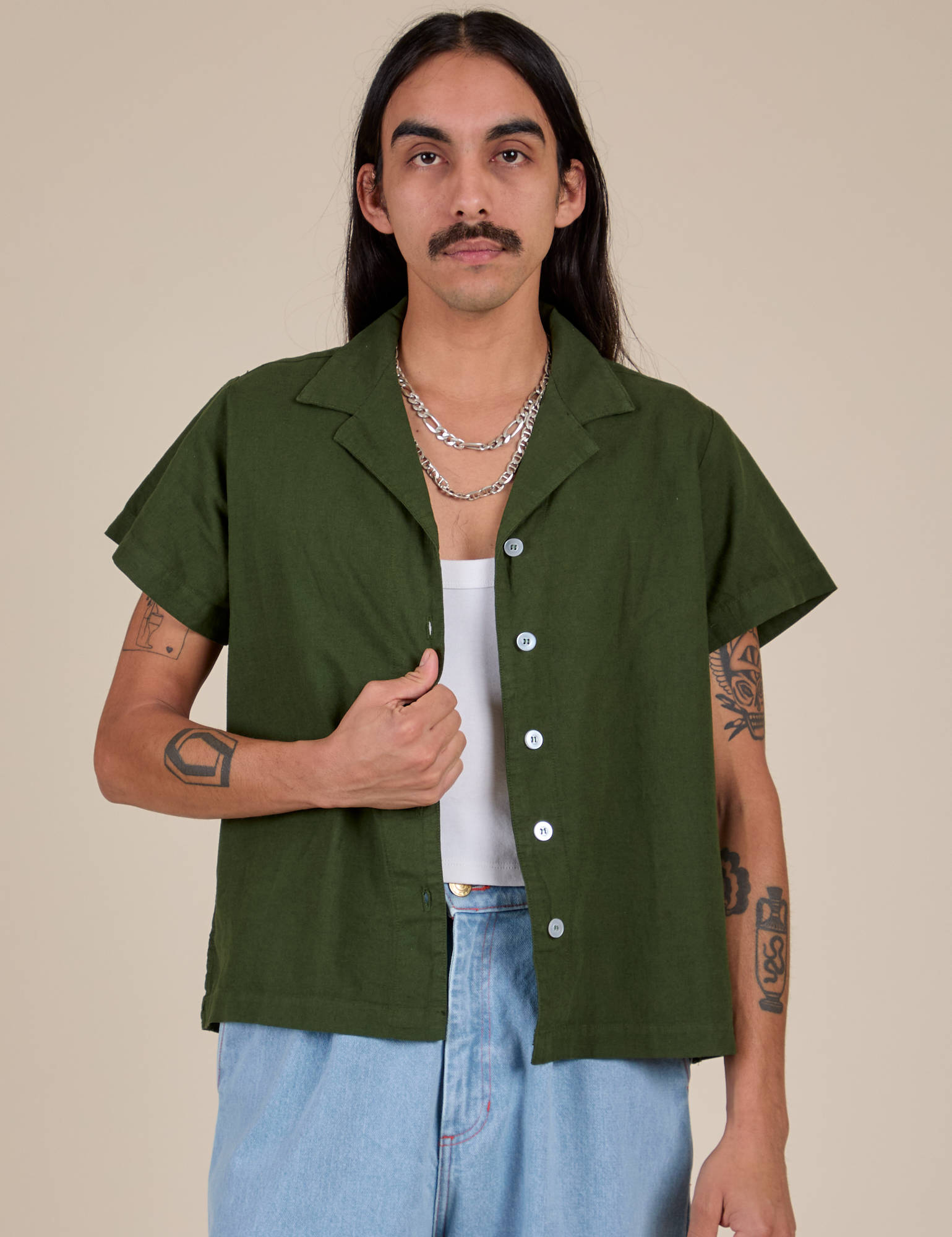 Pantry Button-Up in Evergreen on Anthony