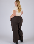 Pleated Pull-On Pants - Espresso Brown