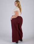 Pleated Pull-On Pants - Red Wine