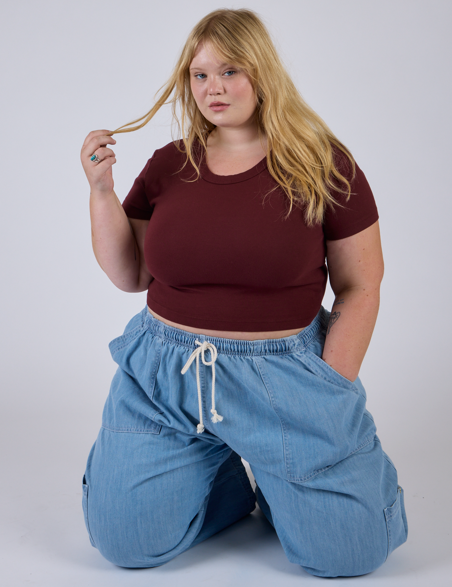 Cropped Baby Tee - Red Wine