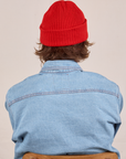 Ribbed Beanie mustang red back view on Quinn