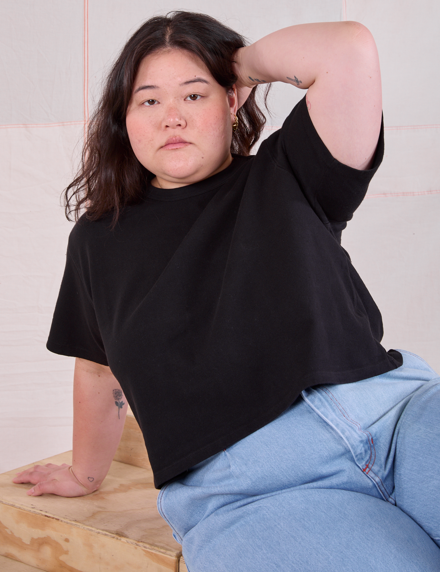 Cropped Burly Tee in Basic Black worn by Ashley