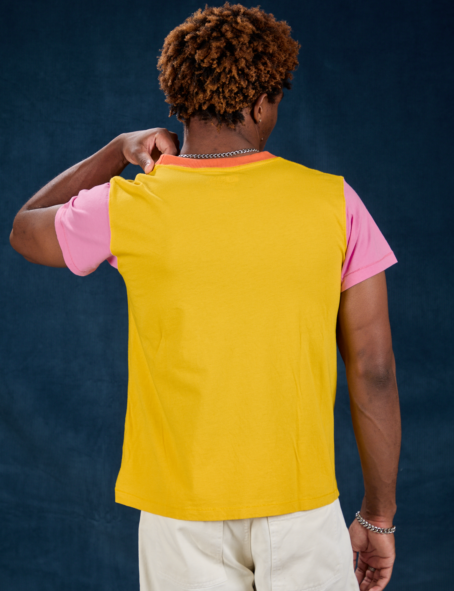 Vintage Tee in Bubblegum back view on Isaac