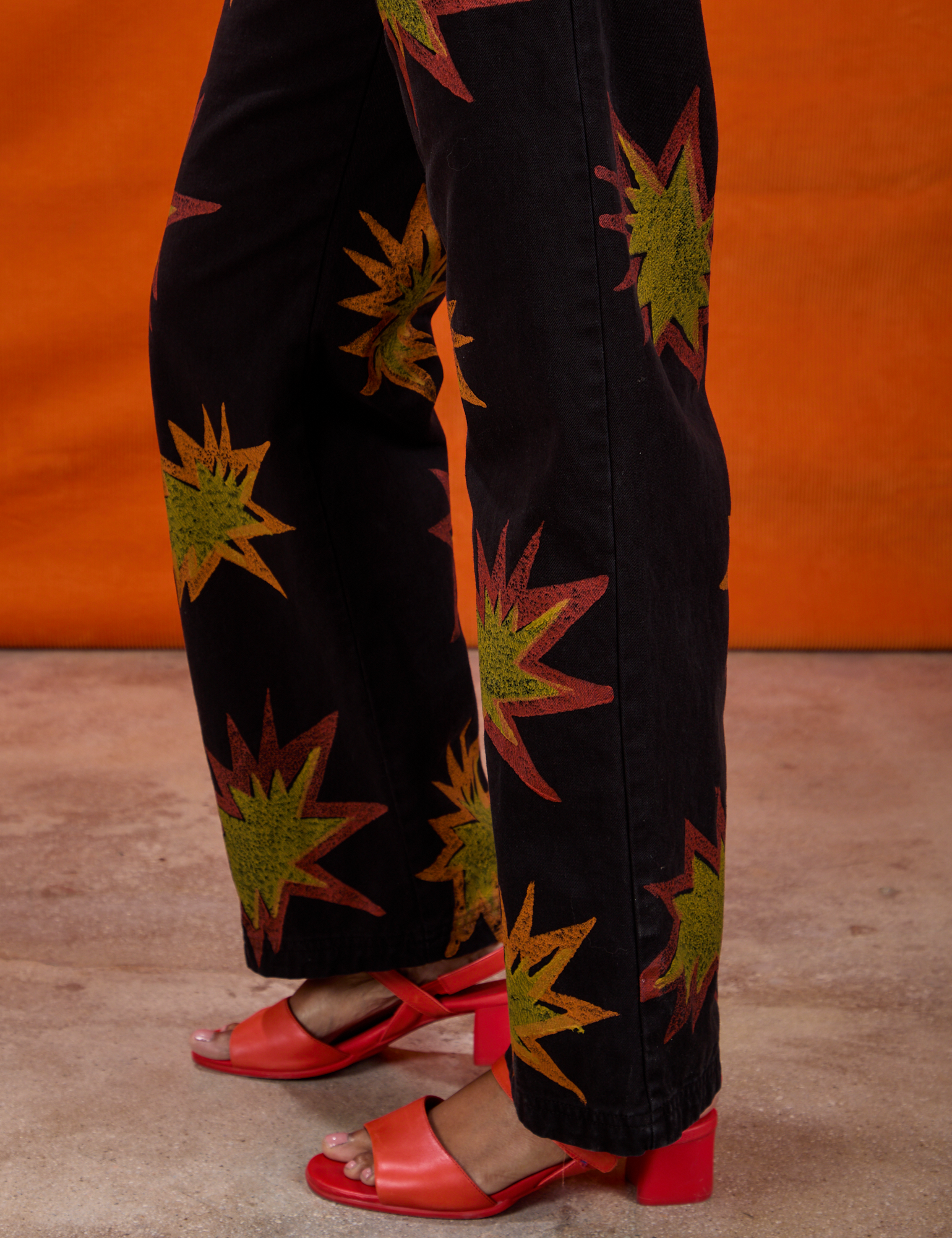 Paintstamped Work Pants in Explosion pant leg close up on Kandia