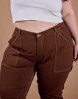 Carpenter Jeans in Fudgesicle Brown front close up on Ashley