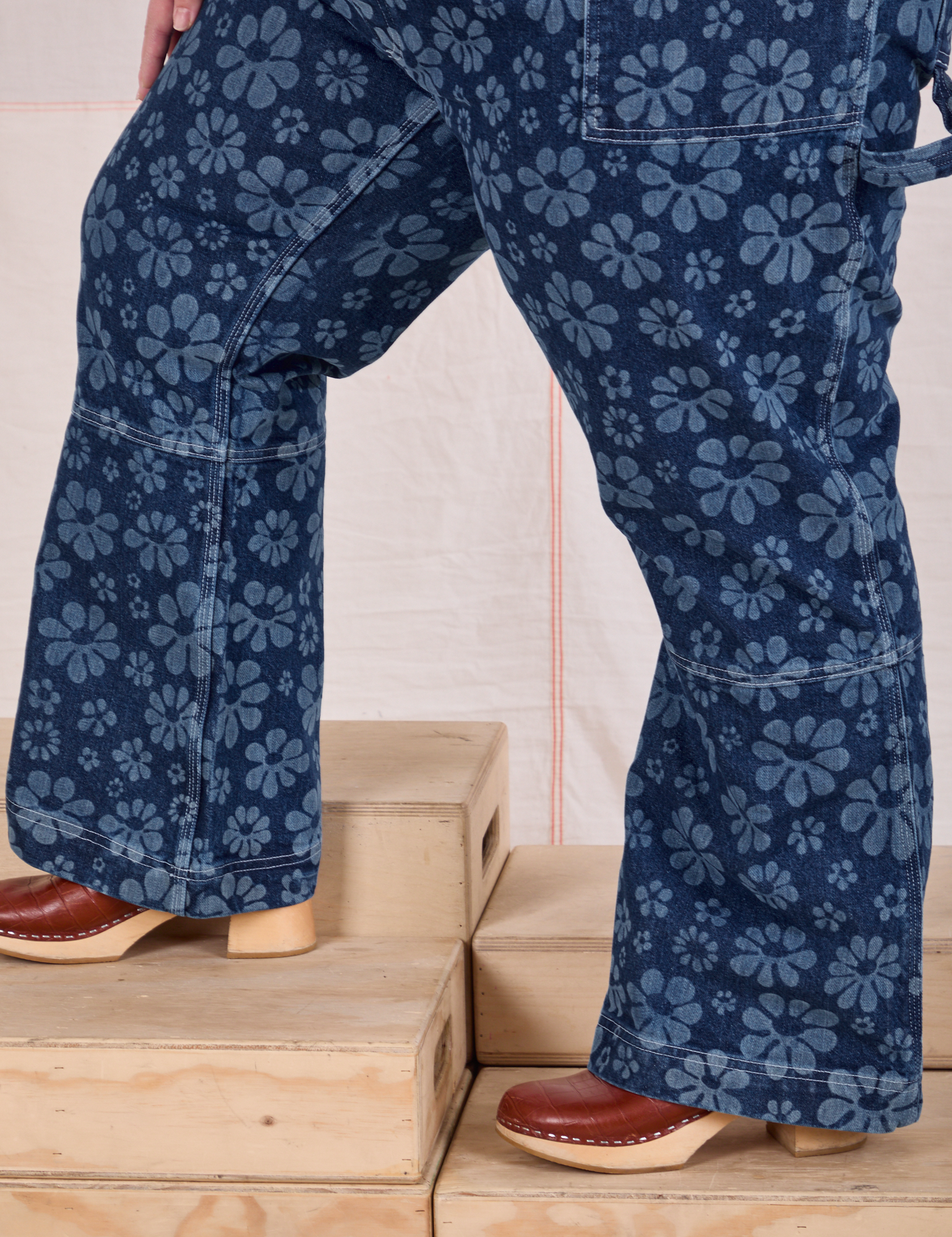 Carpenter Overalls in Lazy Daisy pant leg close up on Ashley