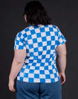 Checker Organic Tee in Blue back view on Ashley