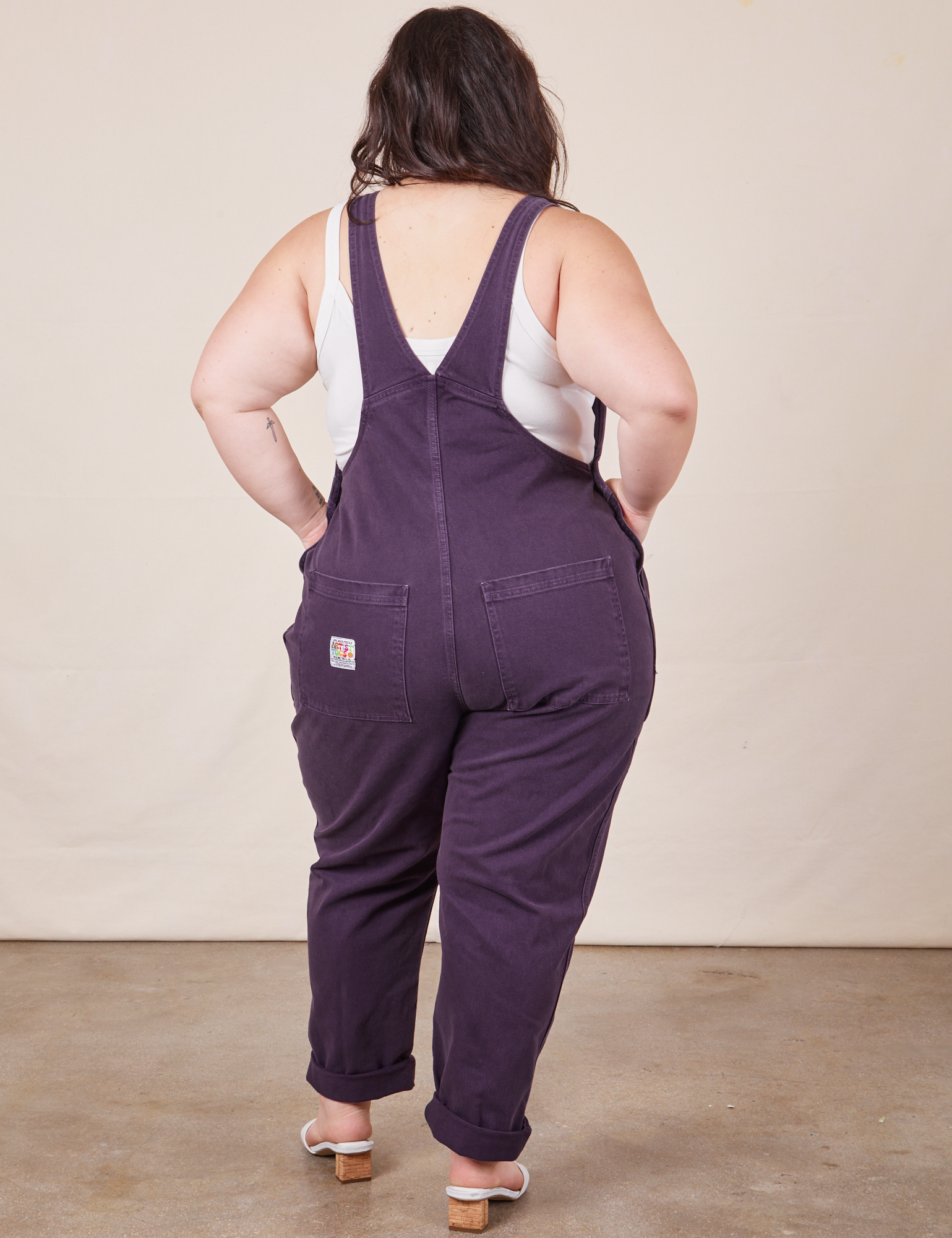 Back view of Original Overalls in Mono Nebula Purple worn by Ashley