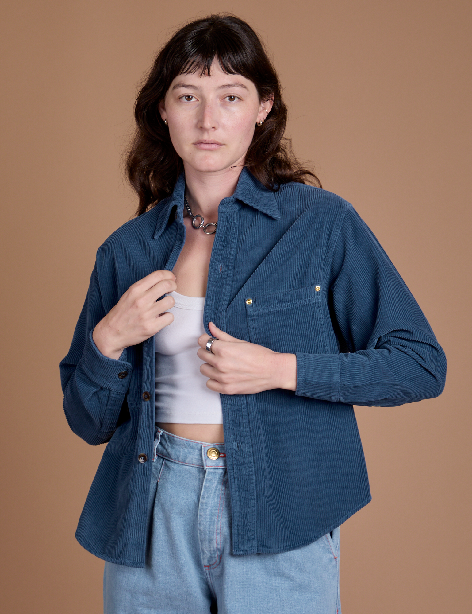 Cropped Corduroy Overshirt - French Blue