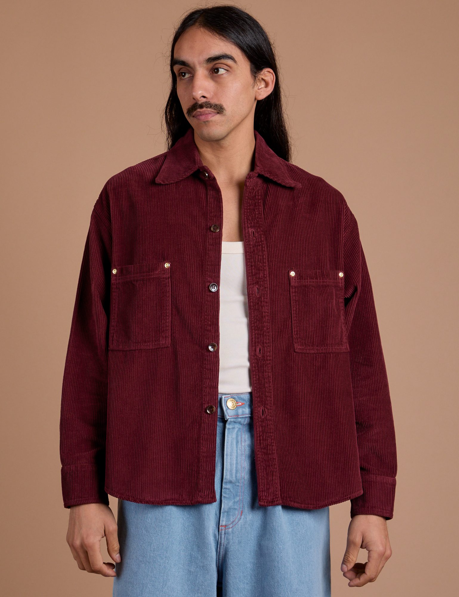 Cropped Corduroy Overshirt - Red Wine
