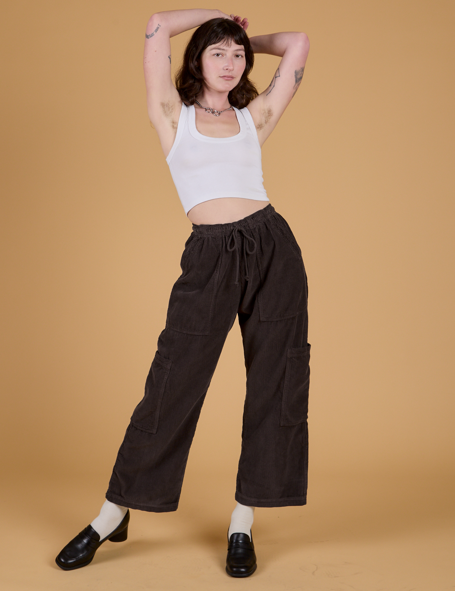 Corduroy Drop Pocket Cargo Pants - Espresso Brown