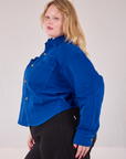 Cropped Overshirt in Royal Blue side view on Juliet