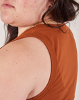 Cropped Tank Top in Burnt Terracotta side shoulder close up on Ashley