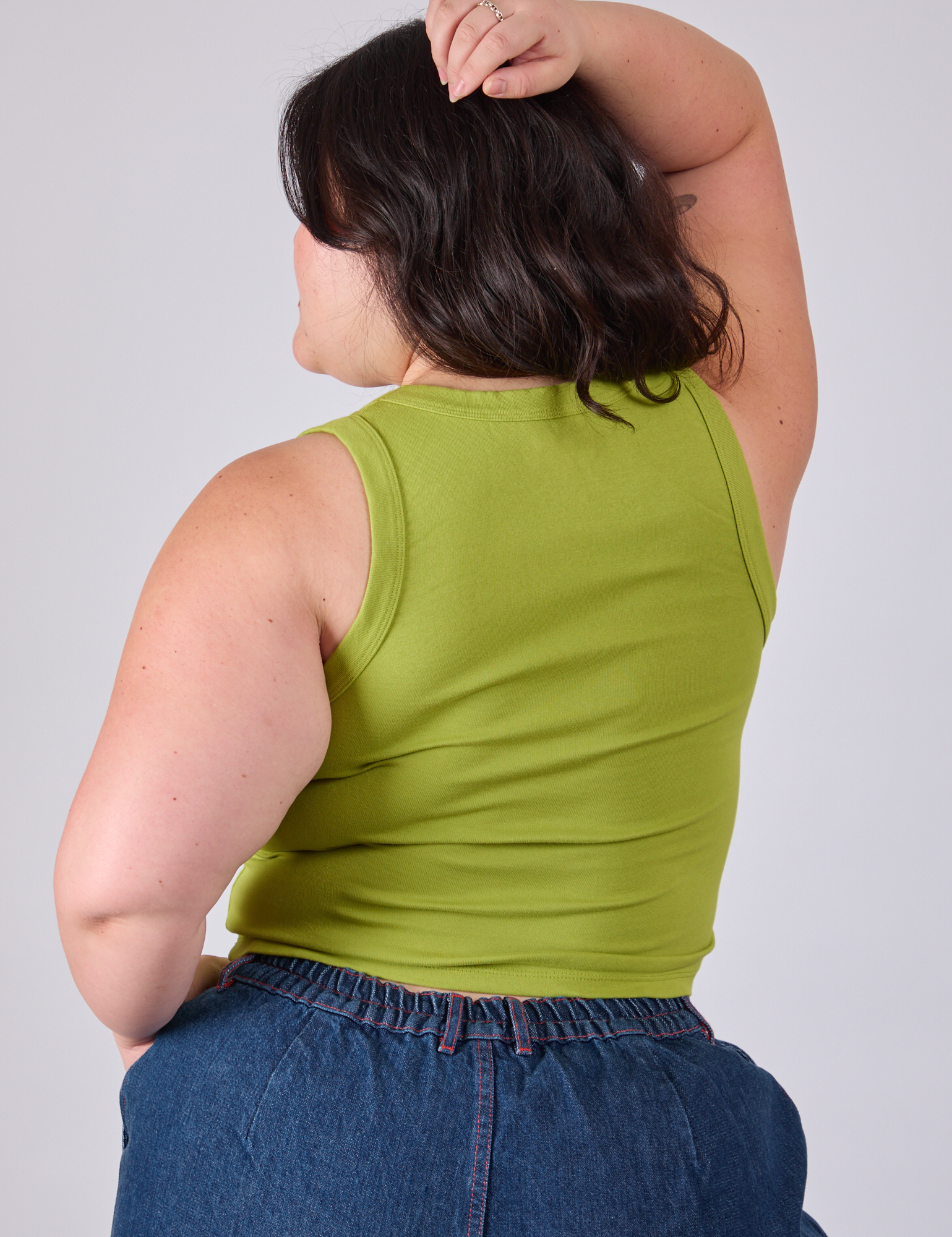 Cropped Tank Top in Gross Green back view on Ashley