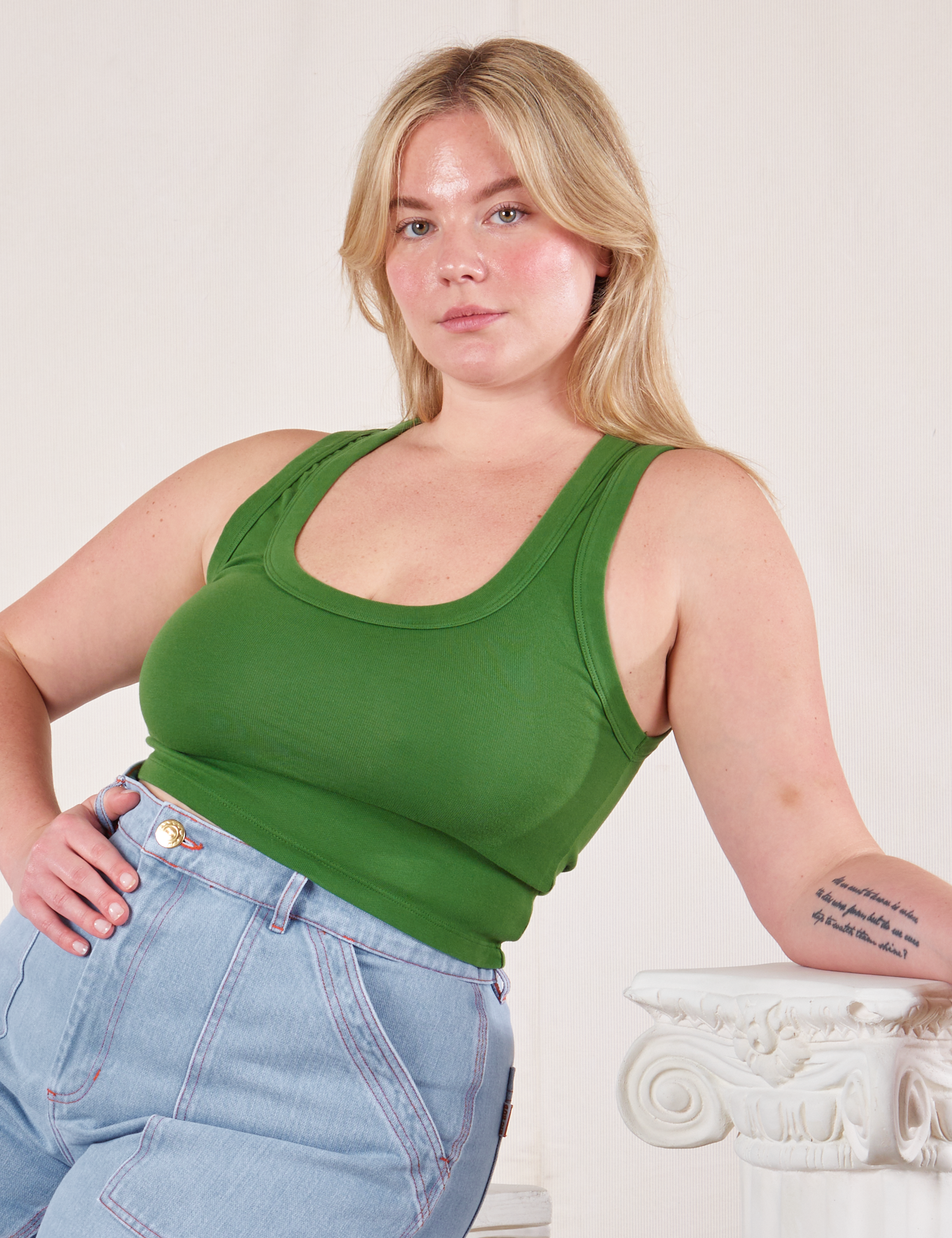 Lish is wearing Cropped Tank Top in Lawn Green