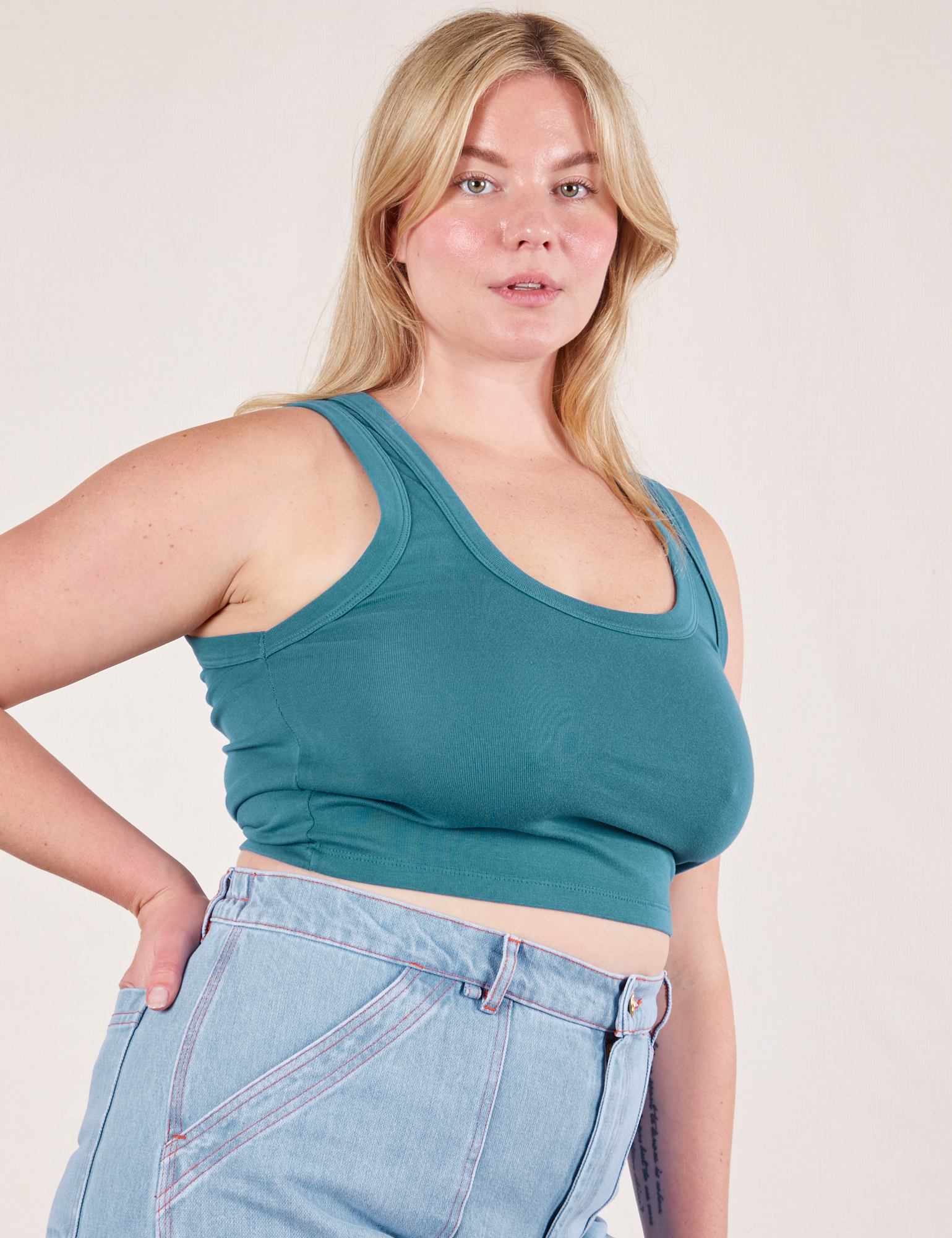 Cropped Tank Top in Marine Blue angled front view on Lish