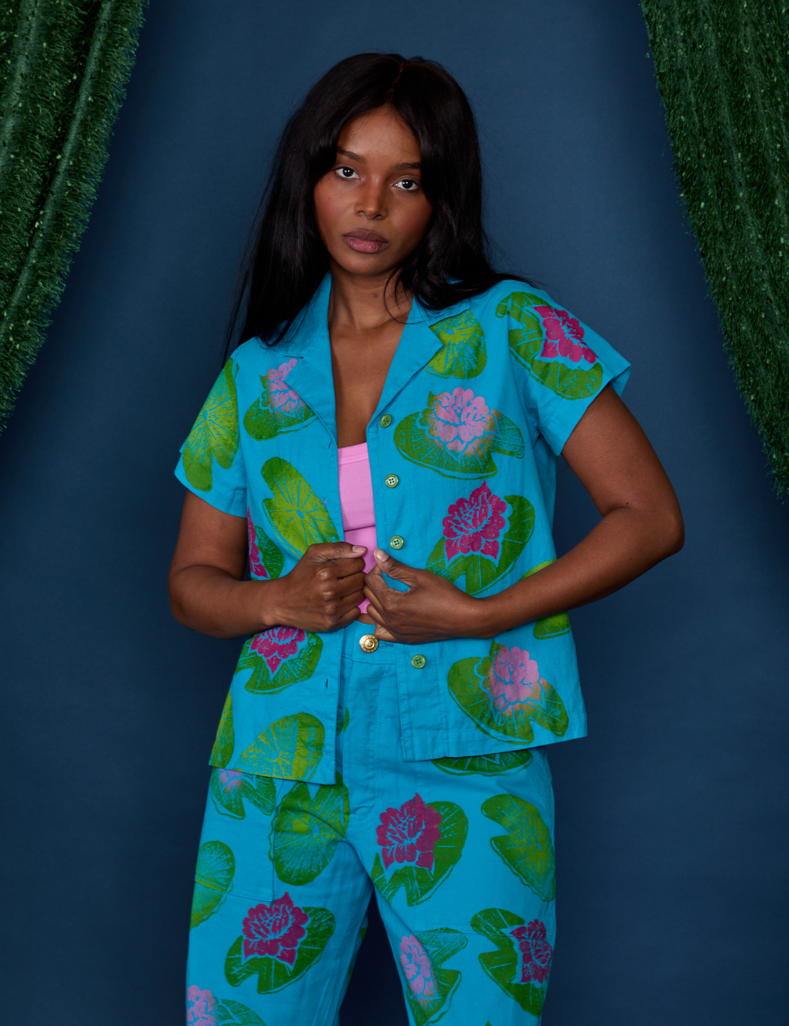 Paintstamped Pantry Button-Up - Lilypad