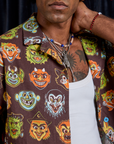 Halloween Masks Pantry Button-Up close up on Jerrod