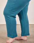 Cropped Rolled Cuff Sweatpants in Marine Blue pant leg close up on Marielena