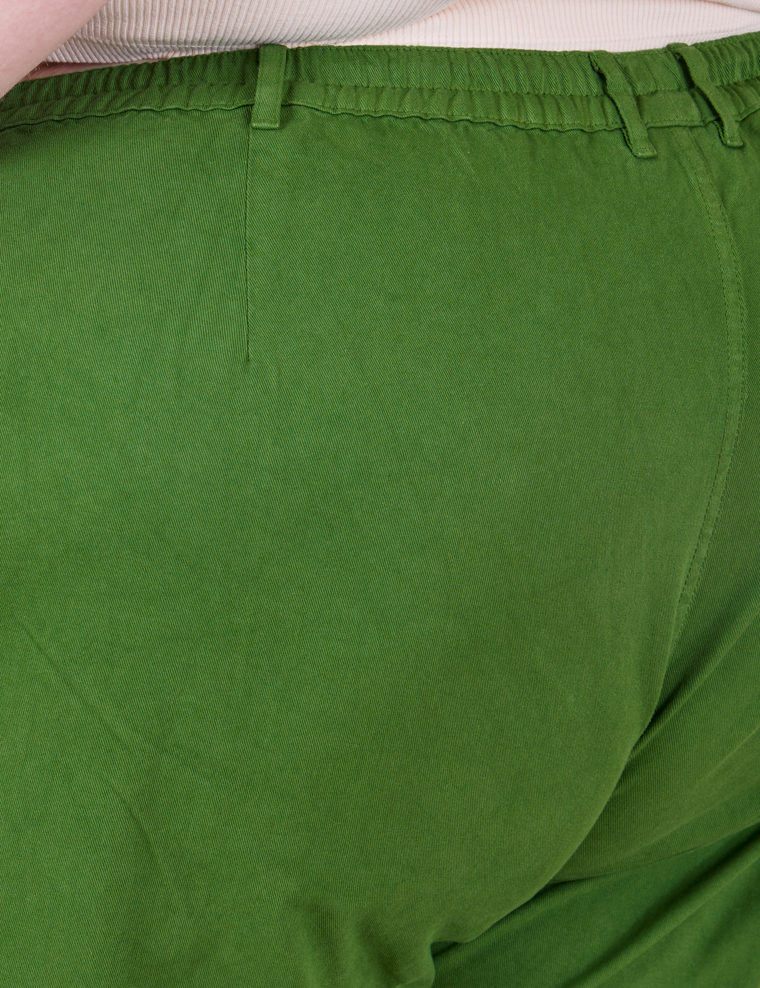 Back close up of Heavyweight Trousers in Lawn Green on Catie