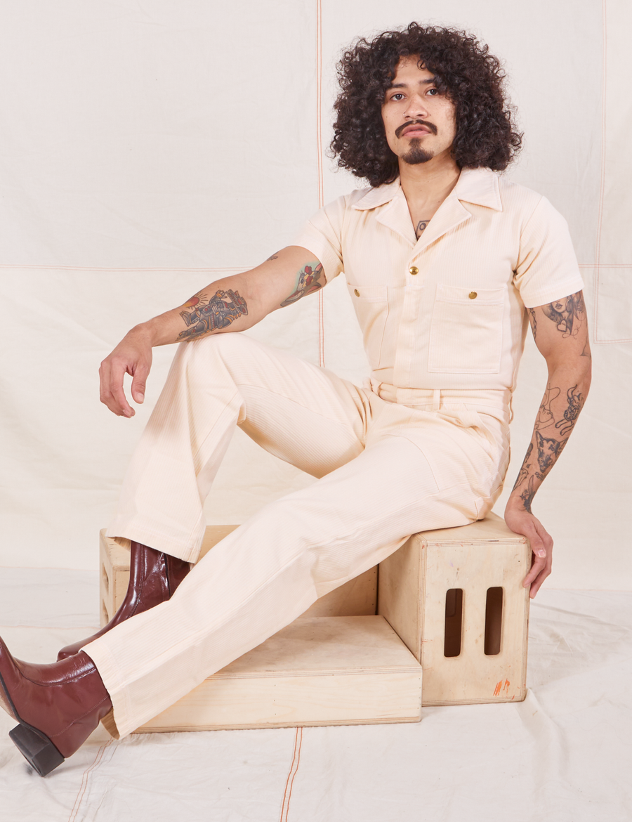 Heritage Short Sleeve Jumpsuit in Natural worn by Jesse