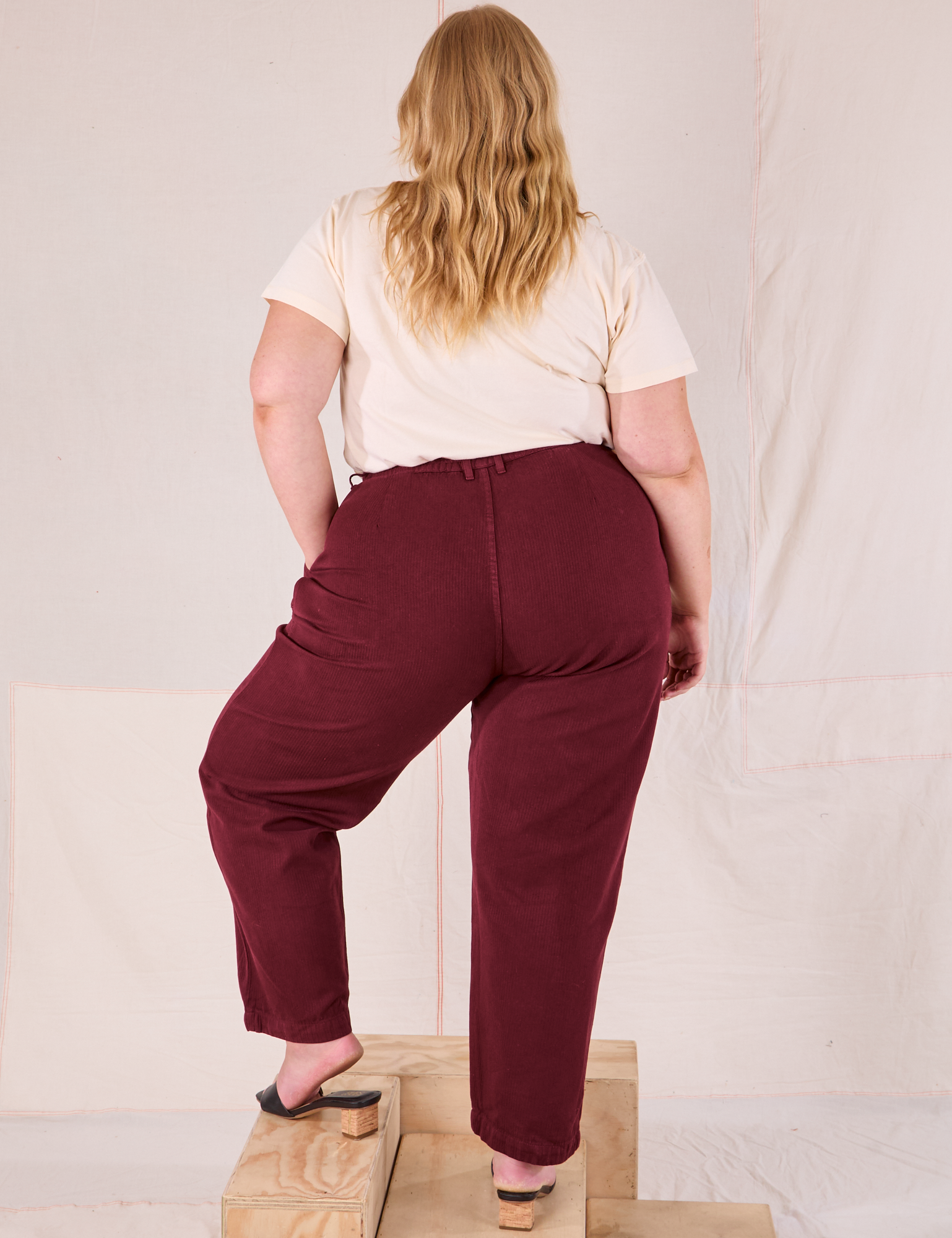 Heritage Trousers in Red Wine back view on Juliet