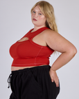 Side View of Juliet in the Mustang Red Porthole Tank