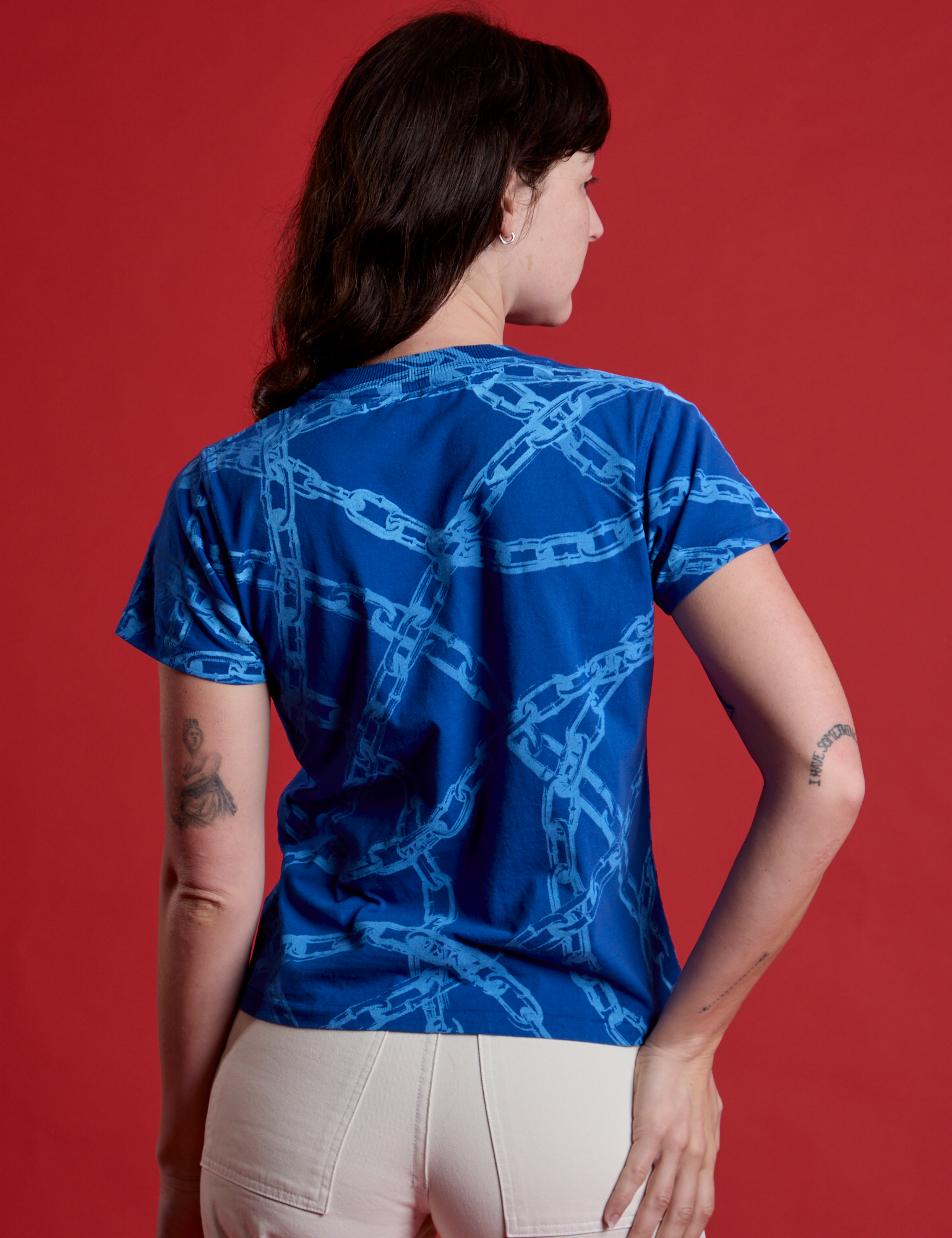 Chain Link Vintage Tee in Royal Blue back view on Alex