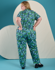 Back view of Angel Print Jumpsuit on Juliet