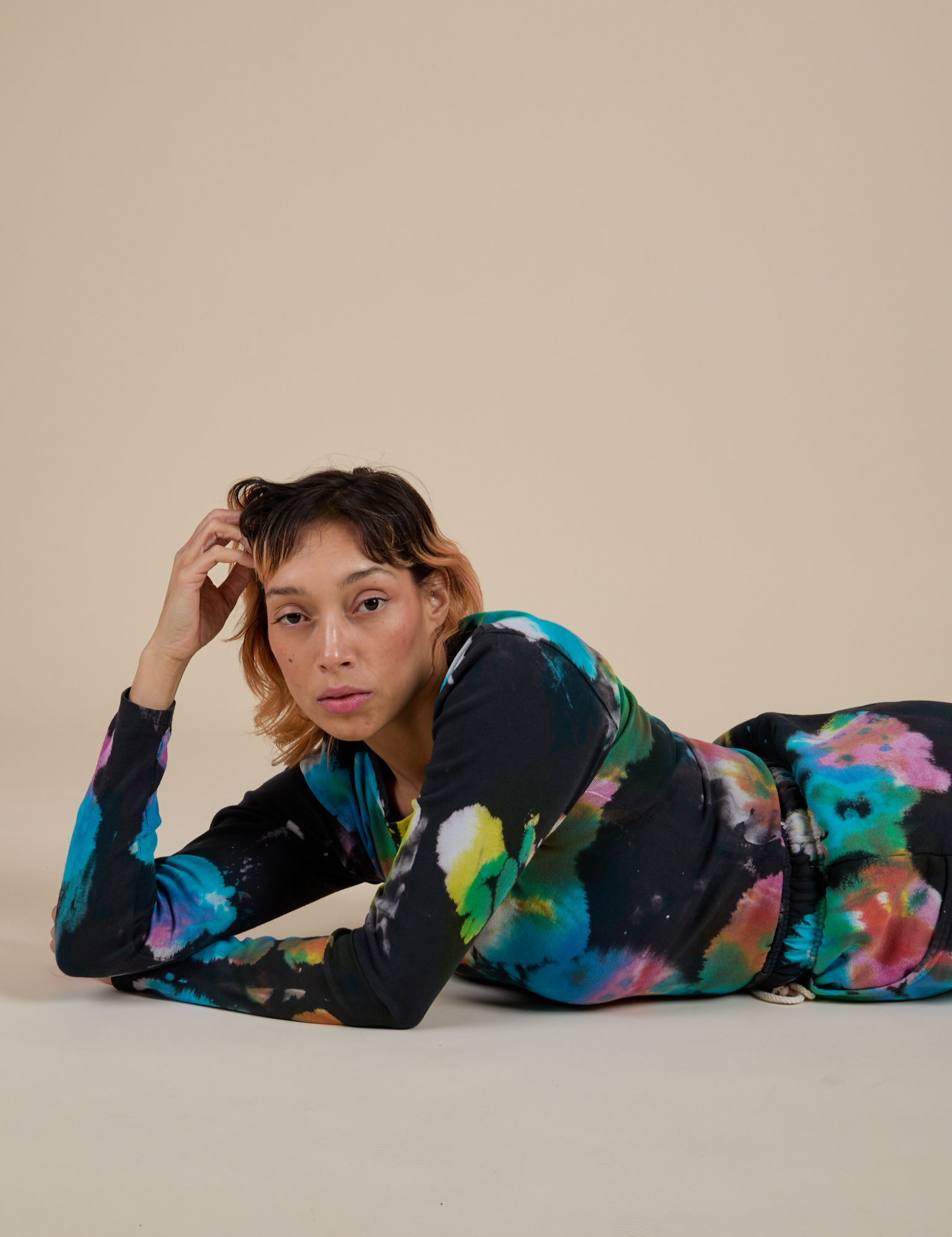 Long Sleeve Baby Tee in Rainbow Magic Waters worn by Tiara