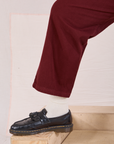 Mid-Rise Work Pants in Red Wine pant leg close up on Elijah