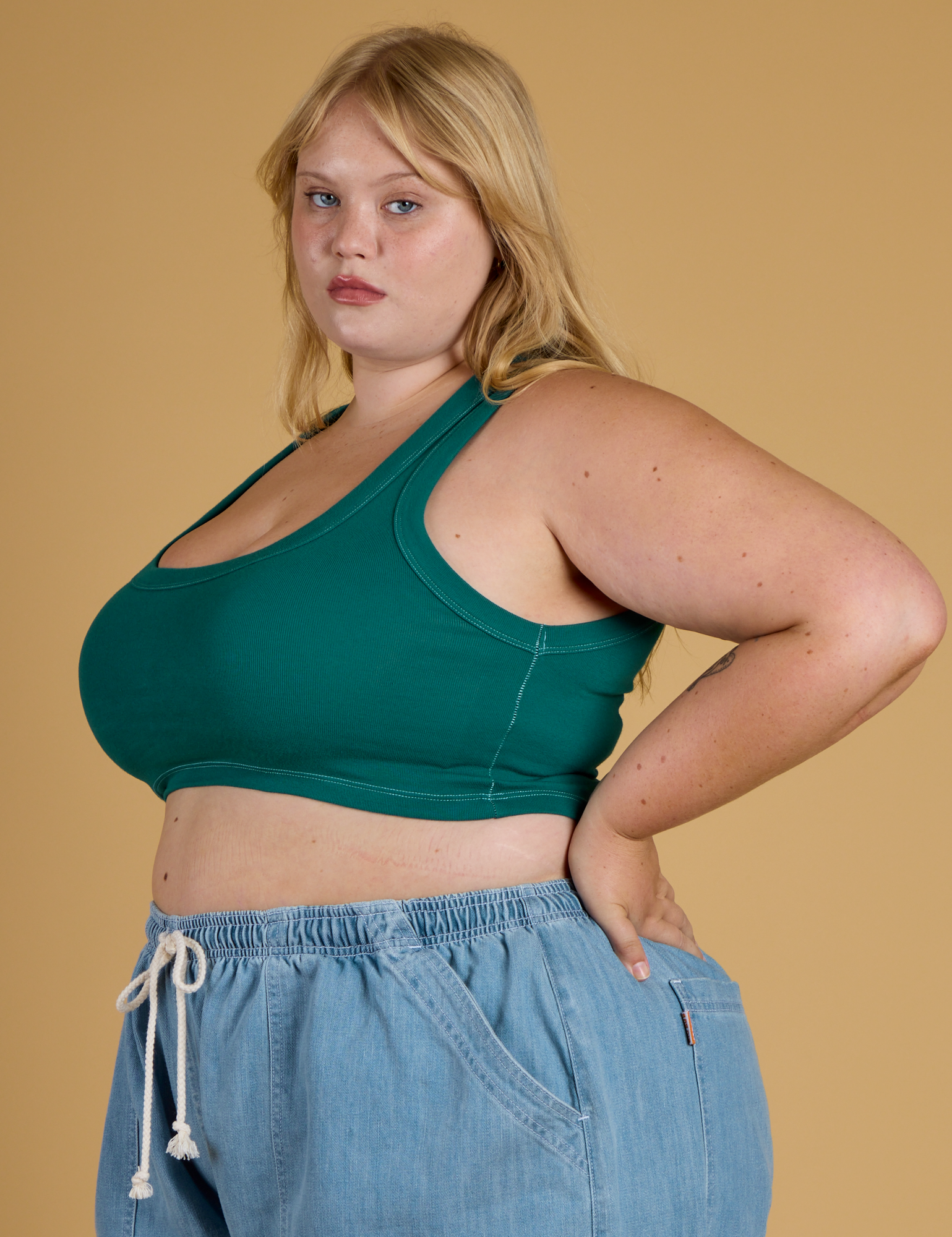 Contrast Stitch Mini Tank - Hunter Green