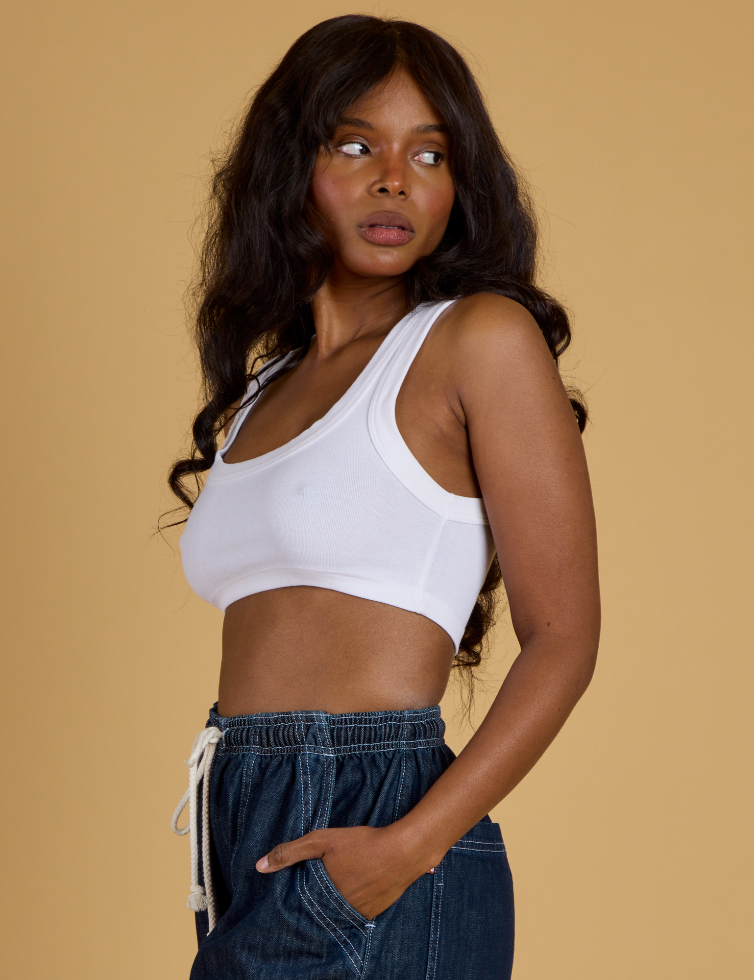 Contrast Stitch Mini Tank - Vintage Tee White