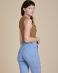 Muscle Tee in Desert Brown side view on Alex