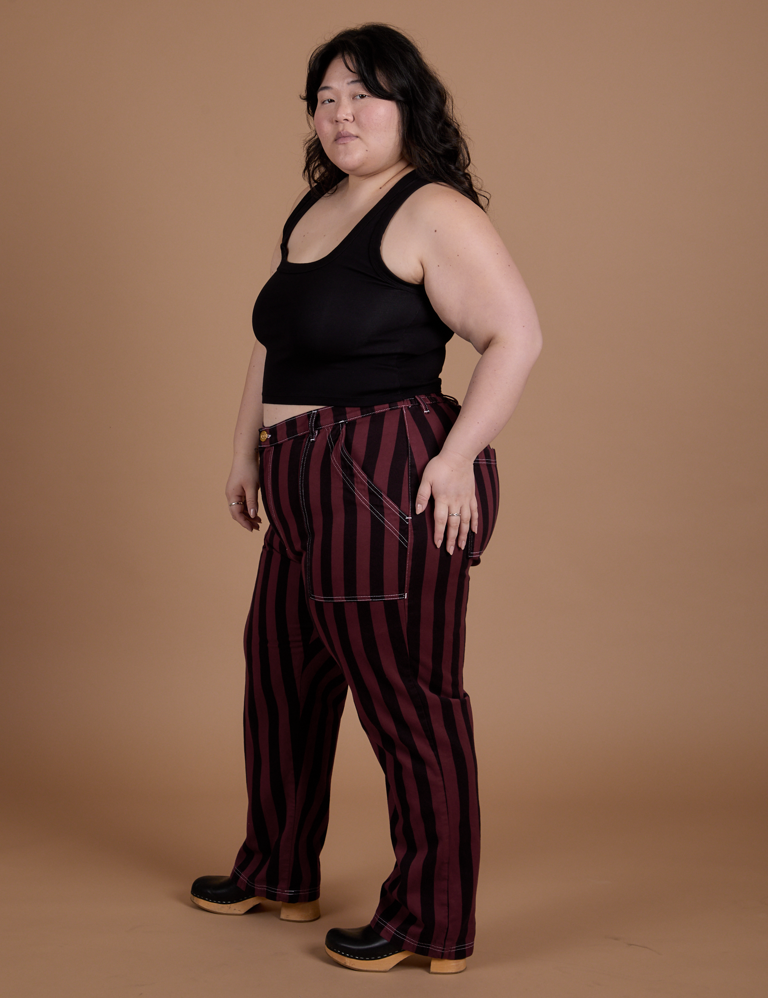 Black Stripe Work Pants - Red Wine