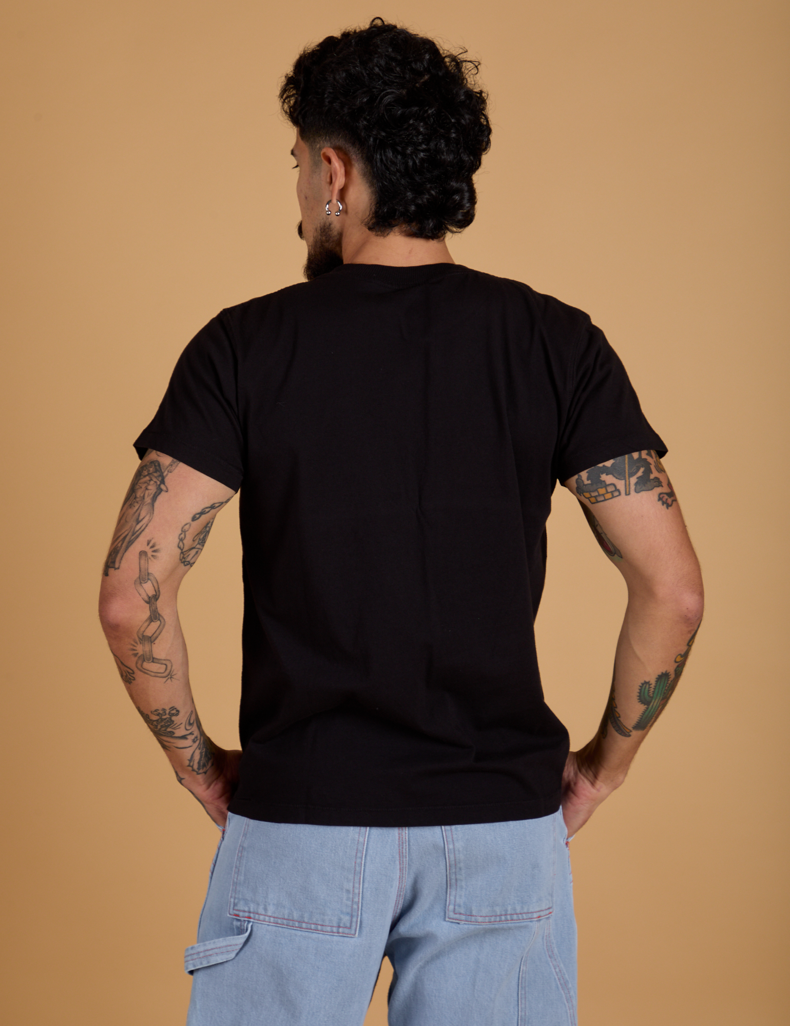 Organic Vintage Tee in Basic Black back view on Jesse