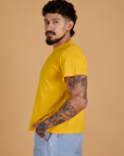 Organic Vintage Tee in Sunshine Yellow side view on Jesse