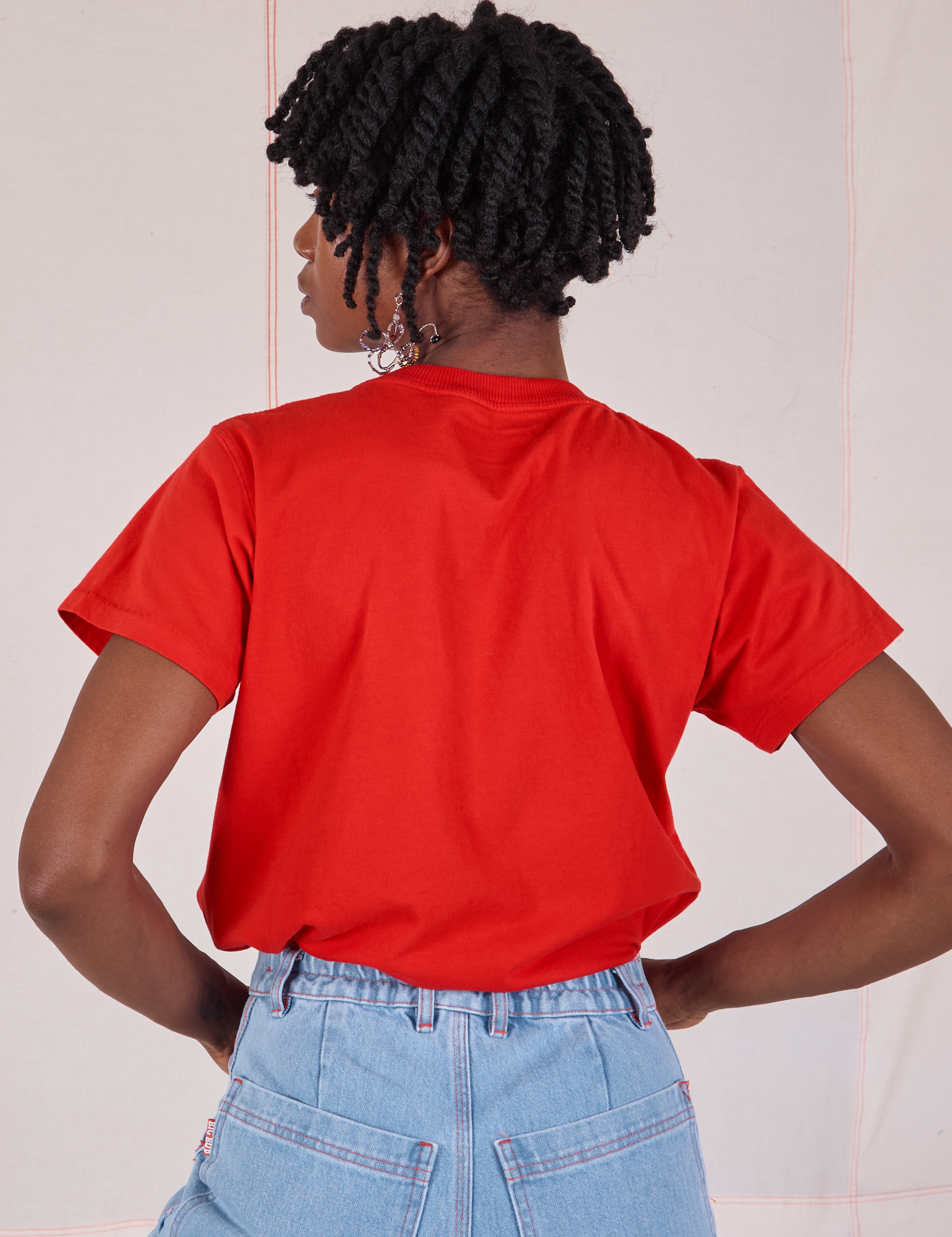 Back view of Organic Vintage Tee in Mustang Red on Cheyann