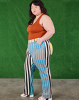 Side view of Mismatched Stripe Work Pants on Ashley