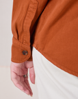 Twill Overshirt in Burnt Terracotta sleeve cuff close up on Alex