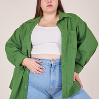 Marielena is wearing size 0XL Oversize Overshirt in Lawn Green paired with vintage off-white Cropped Tank Top