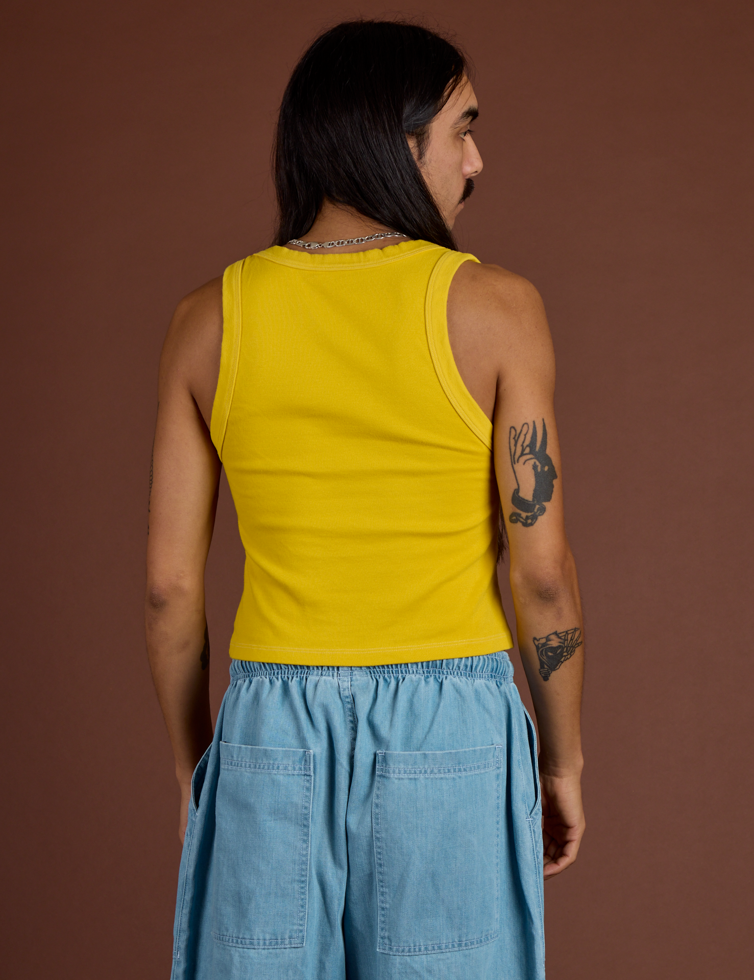 Icon Cropped Tank - Yellow Hibiscus