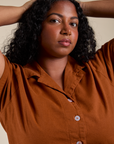 Pantry Button-Up in Burnt Terracotta front close up on Meghna
