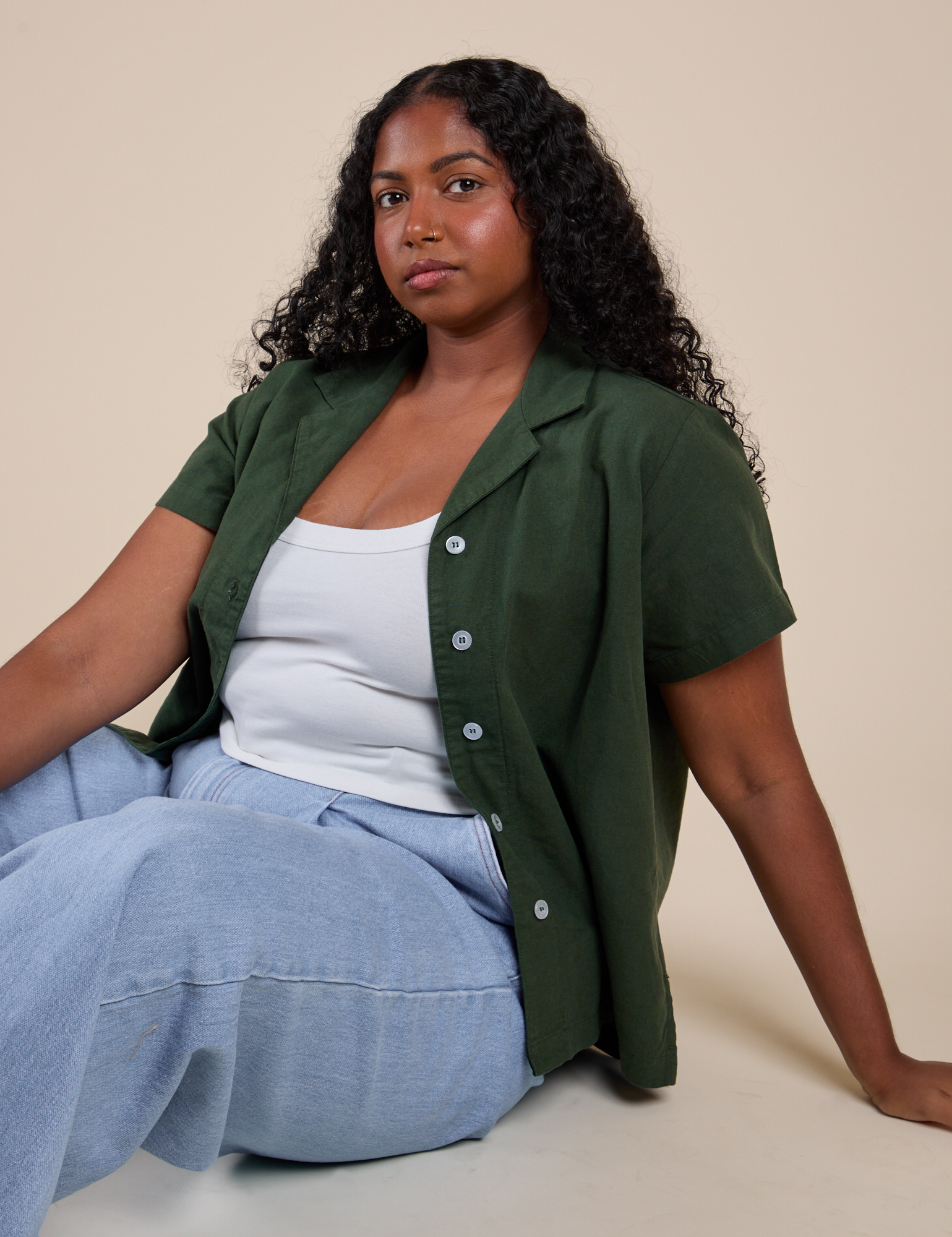 Pantry Button-Up in Swamp Green on Meghna