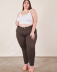 Marielena is wearing Pencil Pants in Espresso Brown and vintage off-white Cami