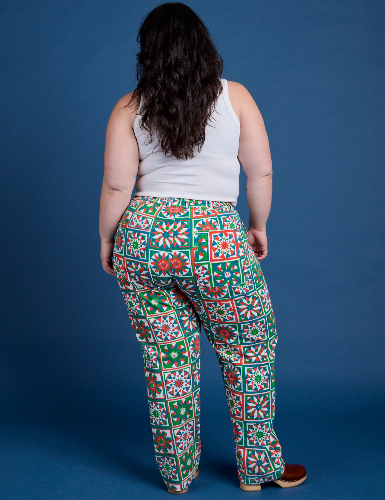 Work Pants in Quilt Print back view on Ashley