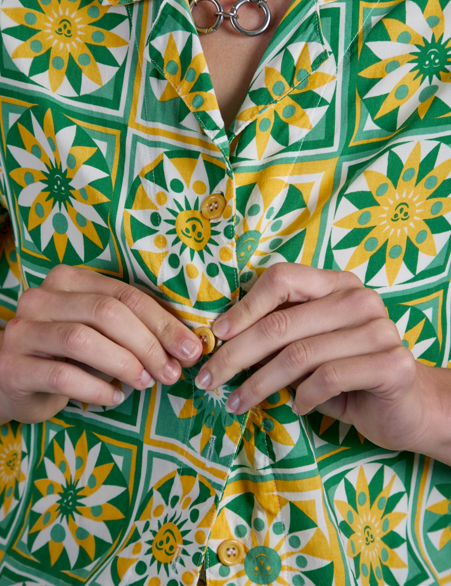 Spring Quilt Print Pantry Button-Up