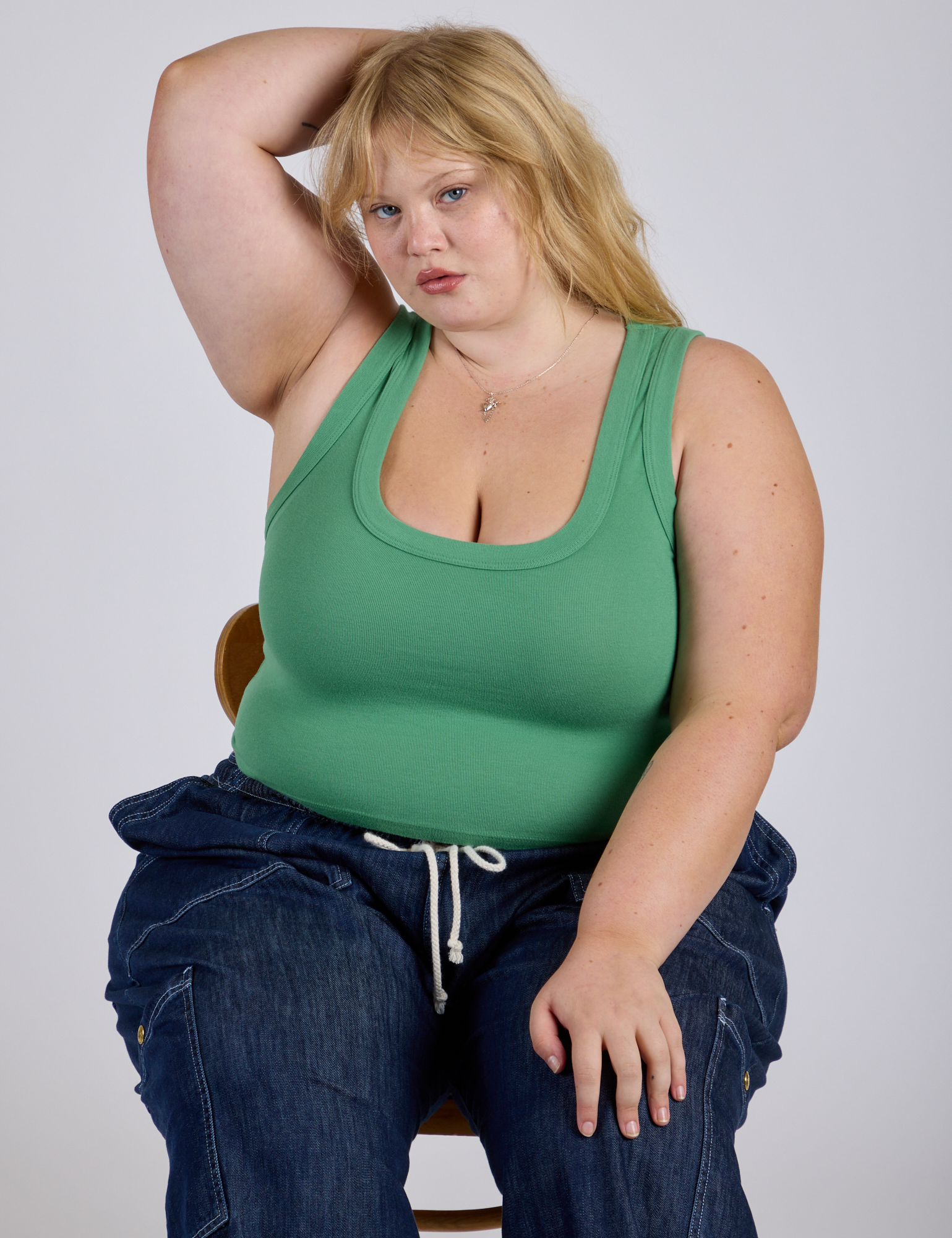 Cropped Tank Top in Seafoam Green worn by Juliet