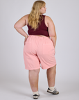 Longline Work Shorts in Baby Pink back view on Juliet